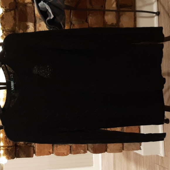 Women's Lauren Ralph Lauren Cable Knit Sweater Size M With Black Embellished - Picture 1 of 10